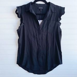 NWT Who What Wear Black Ruffle Button-up Sleeveless Blouse